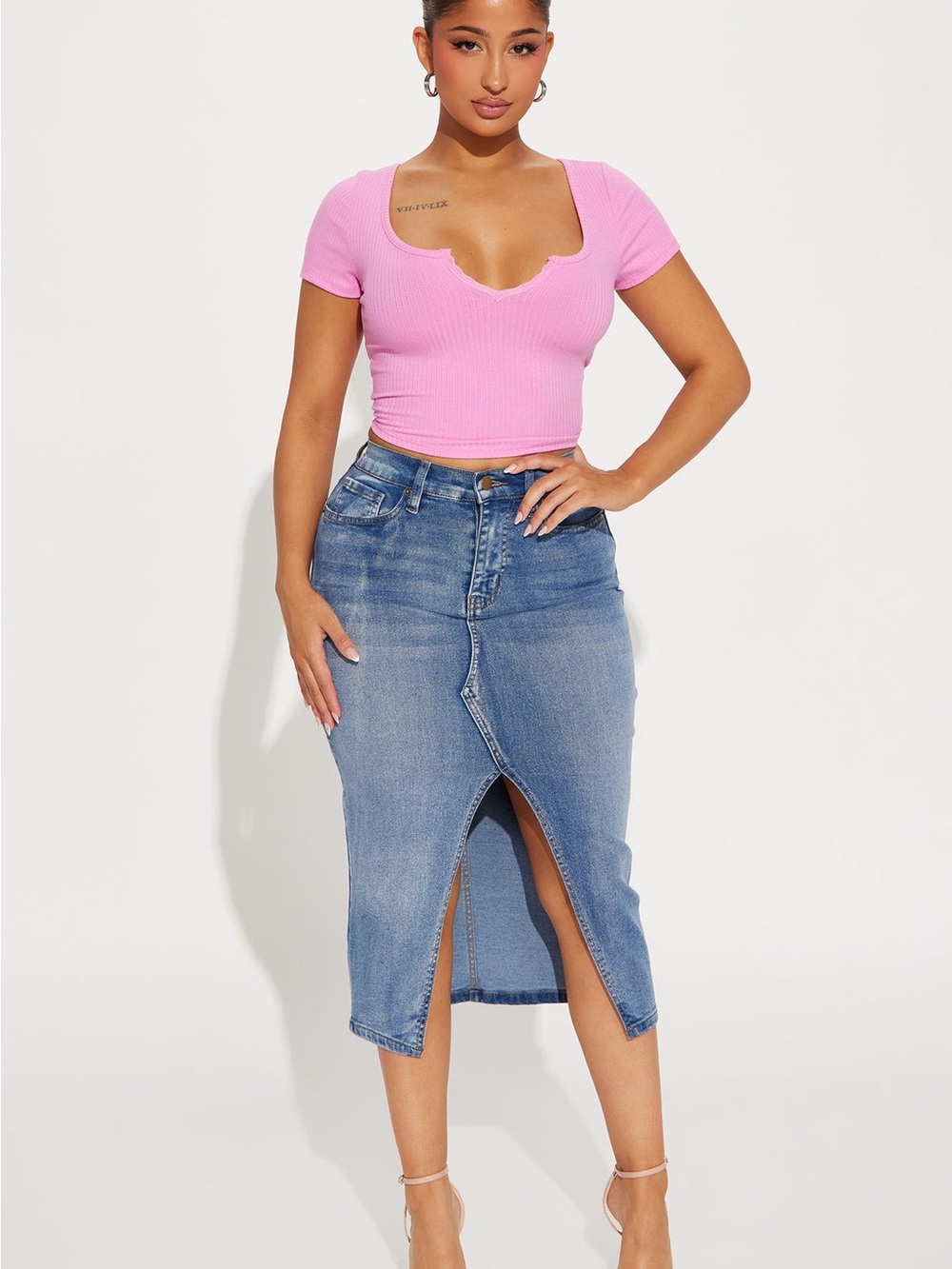 Fashion Nova  Denim Midi Skirt